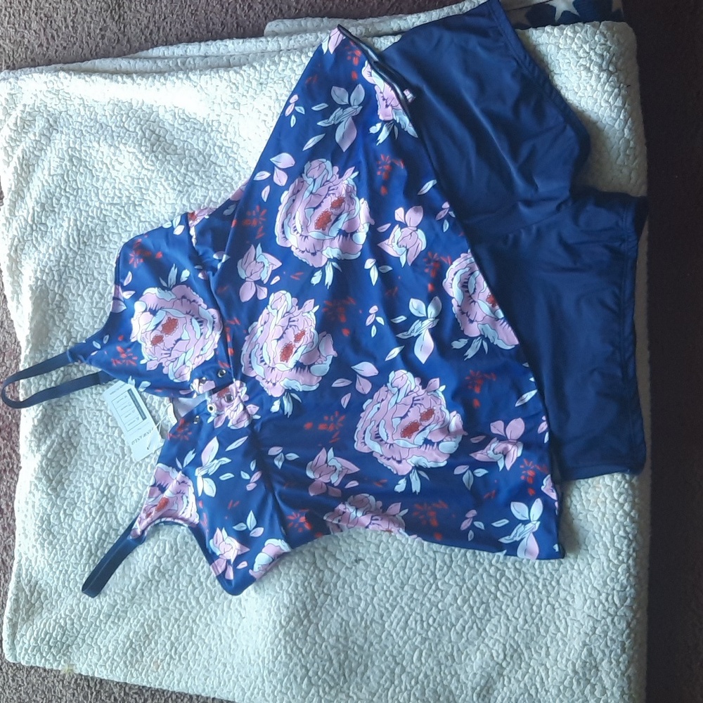 FINWALO Pink & Blue Floral Tankini